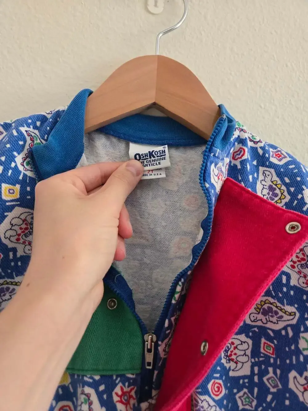Vintage OshKosh B'Gosh Dinosaur Print Sweatshirt Jacket Size 2T